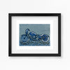 Harley Davidson Motorbike Linocut Print - blue, navy and black