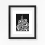 Snake Lino Print in Black and White by Hex Cavelli, Dorset Printmaker