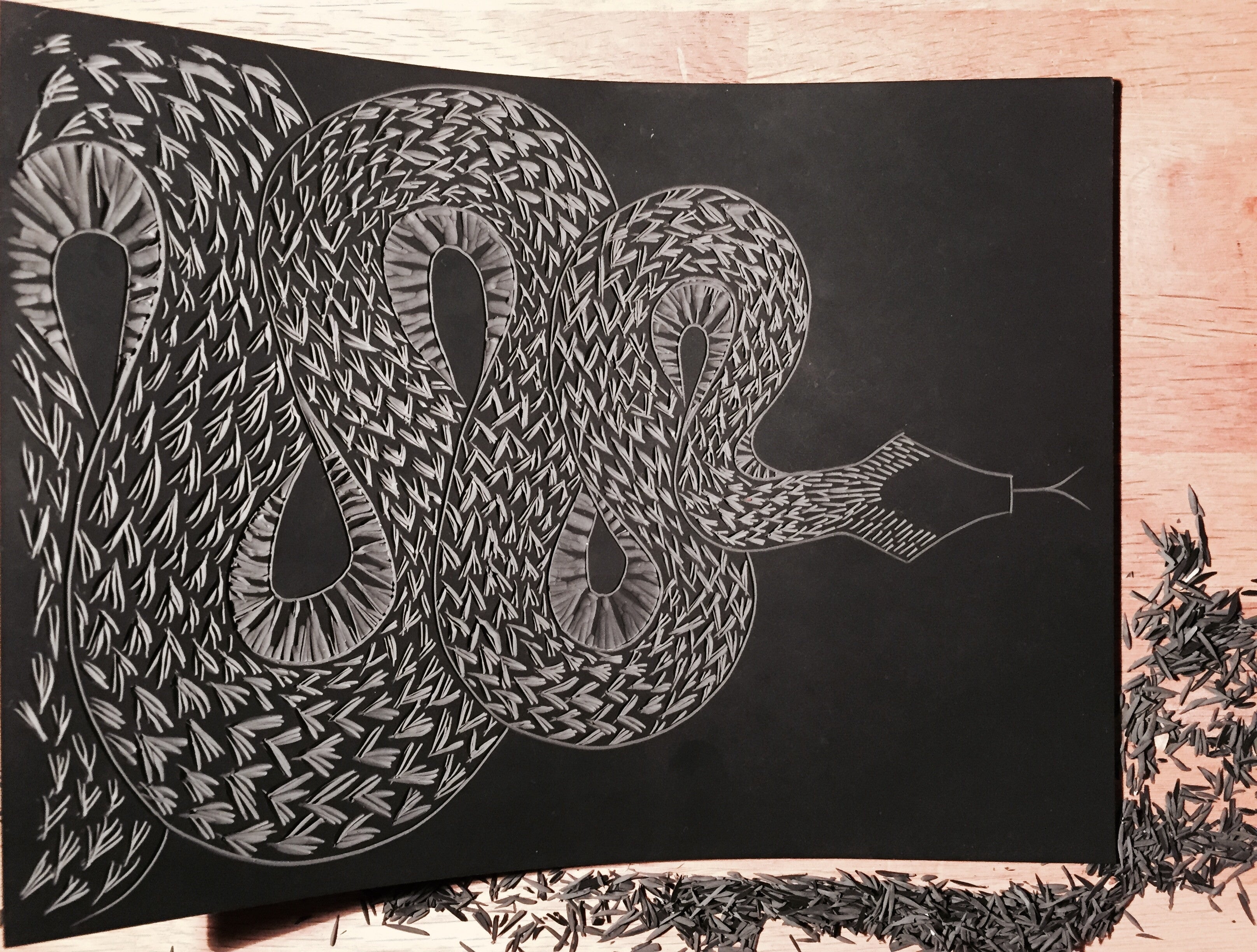 Lino ready for printmaking snake Lino Print by Hex Cavelli