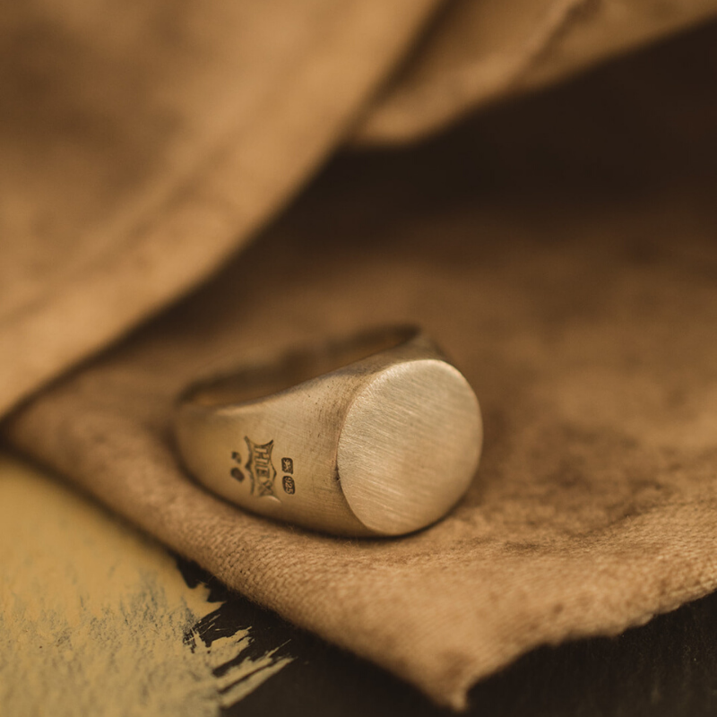 Round Signet ring with matt finish and hallmarks by Jane Cooper