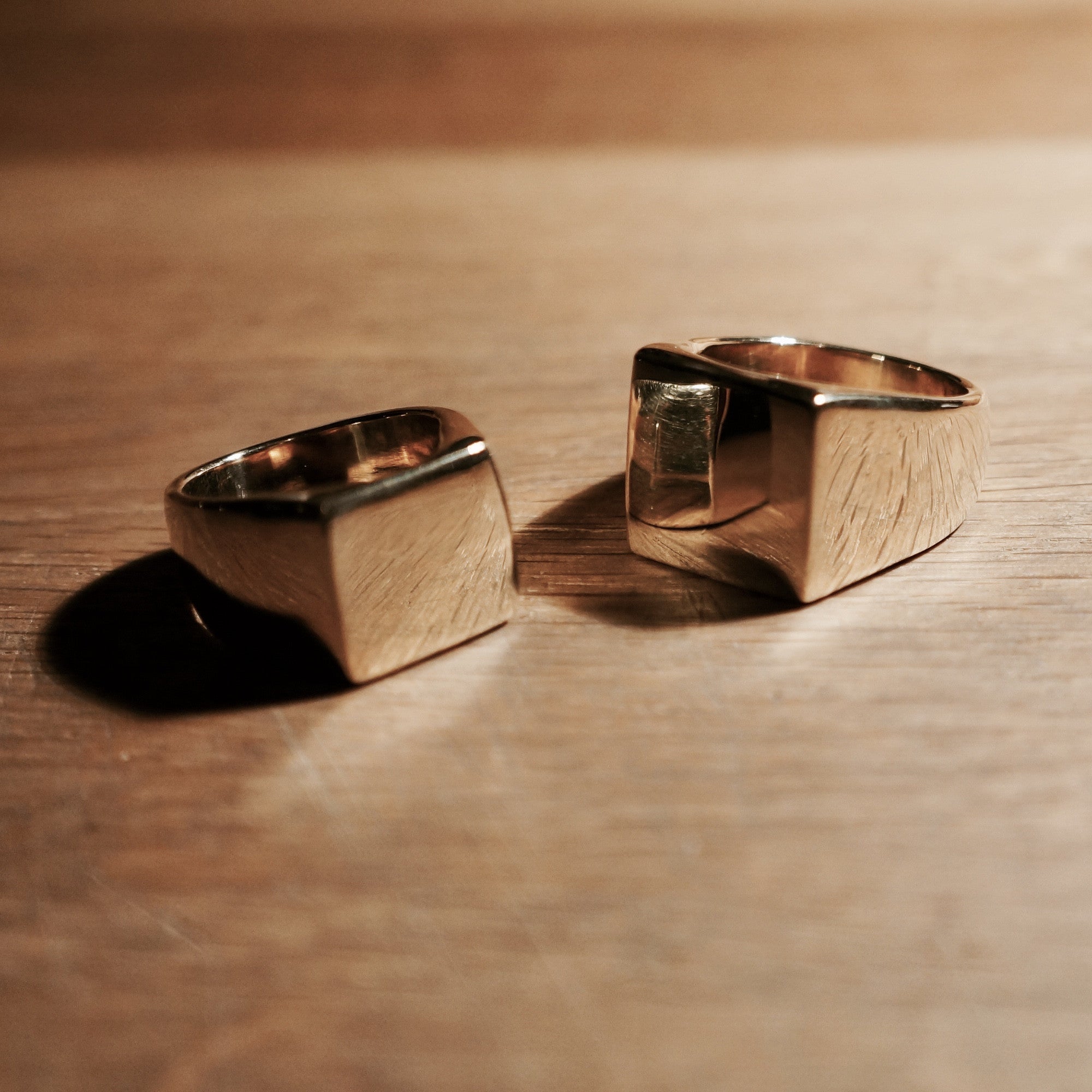 Medium Square Signet Ring + Large Square Signet Ring - Silver Jewellery - Hex Cavelli