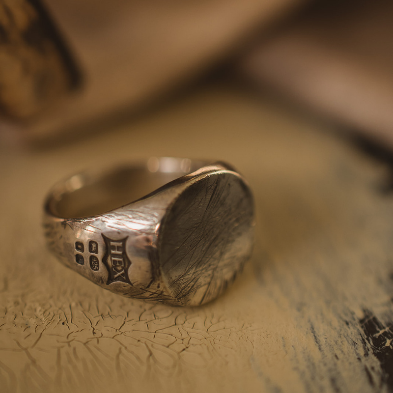 Silver Signet ring with a textured finish - Coops Artist Speedshop BBC2